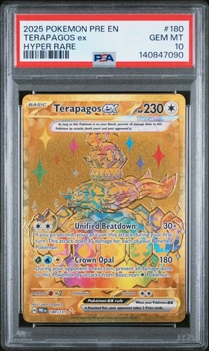 2025 POKEMON PRE EN-PRISMATIC EVOLUTIONS HYPER RARE #180 TERAPAGOS EX PSA 10