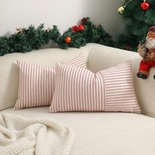 Christmas Farmhouse Pillow Covers 12x20, Lumbar 20" x 12" Pack of 2 Red
