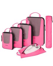 BAGSMART Compression Packing Cubes for 6 Set-Compress, M-Barbie Powder