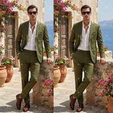 Olive Green Men's Suits Wedding Groom Tuxedo Formal Business Slim Fit 2 Pieces