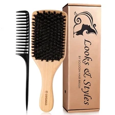 Sosoon Hair Brush, 100% Pure Boar Bristle Paddle Brush for Black and Natural 