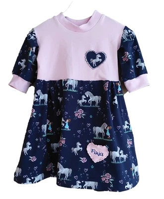 Kleid Kinderkleid Sommerkleid Pferde Mädchen bestick Tasche personalisiert - Bild 1 von 4