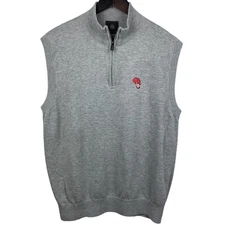 F/X Fusion Sweater Vest Mens *Large* Gray 1/4 Zip Mock Neck Embroidered Elephant