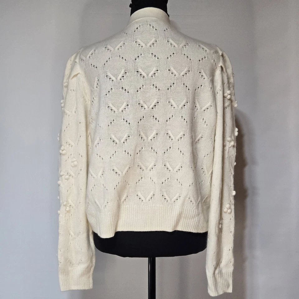 Cárdigan Aqua Bloomingdale’s 100 % cachemir tejido con cable pompón suéter marfil XL Foto 2 de 4