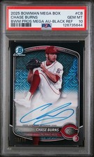 2025 BOWMAN MB BOWMAN PRSPCT MEGA AUTOS BLACK REFRACTOR CHASE BURNS 9/10 PSA 10
