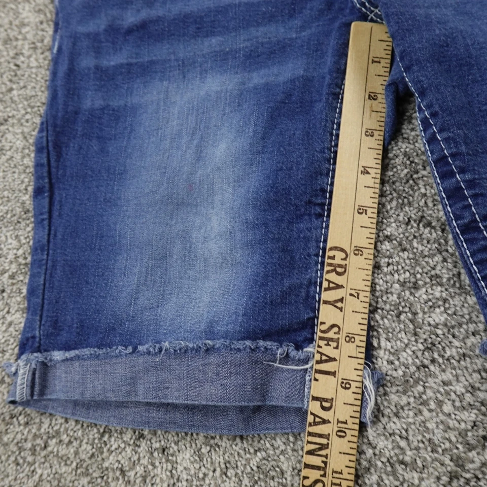 Amethyst Shorts Womens 18 Dark Blue Denim Jean Jorts Mid Rise Whiskered Fade Y2K - Image 4 of 4