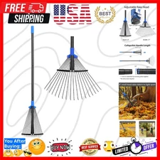 Comfortable Long Handle Garden Rake - Adjustable 8-17 Inch Head for All Heights