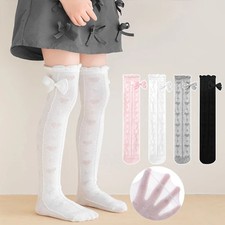 Children's Girls Knee High Long Socks White Color Princess Love Bow Calf Socks S