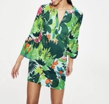 Boden Jodie Kaftan Beach Cover Up Tropical Parrot Floral Cotton Size 6 Tunic