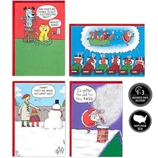 Funny Boxed Christmas Cards Assortment, Festive Cartoons (4 Designs, 24 Cards)