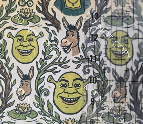 Custom Cotton Woven Fabric Movie Shrek Characters By The 1/4 Yard 9x56