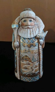 Wooden Hand Carved Painted Russian Santa Claus 10" Figurine Christmas Signed
