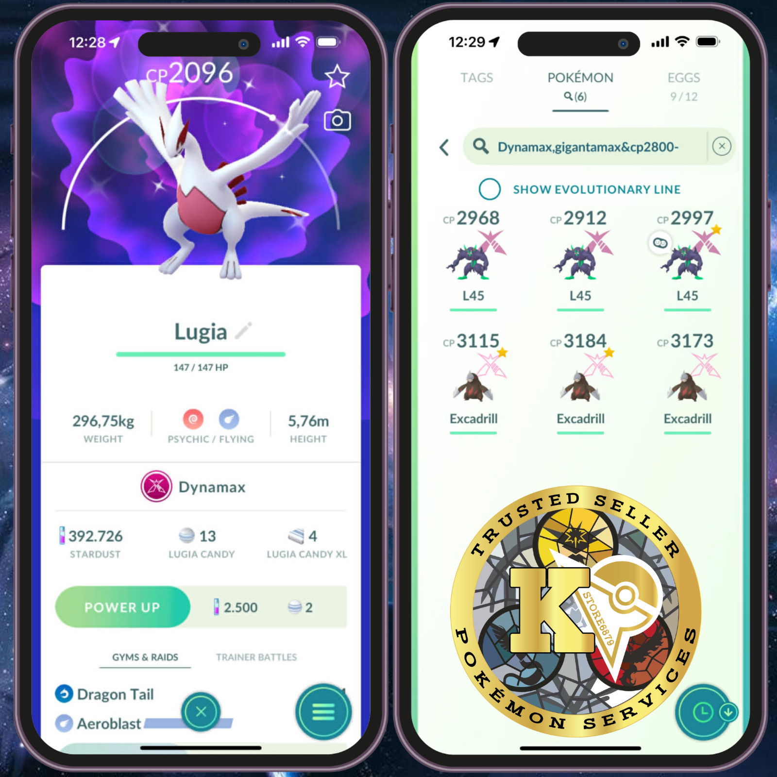 Pokémon PTC—TRADE Go — Shiny Dynamax Lugia — Moveset Aeroblast — Digital♻️