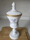 Vintage Westmoreland Milk Glass Roses Ribbon EUC Hobnail Covered Dish Pedestal