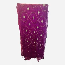 Raj Anthropologie 100% Silk Scarf Fuchsia Jewel Detail Made In India 68”x 18”