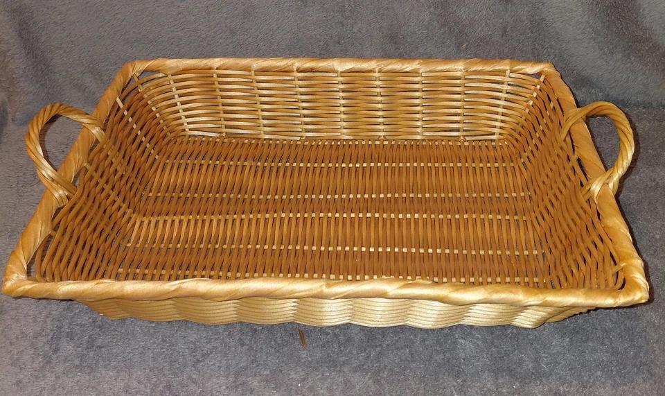 Woven Wicker Basket Long Tabletop Serving Tray for Food Fruit Vegetables Handles - Image 4 of 4