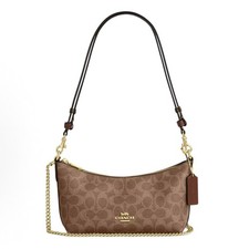 Coach CEK80 Caitlin Shoulder Bag Signature Canvas Gold/Tan/Brown Free Shipping