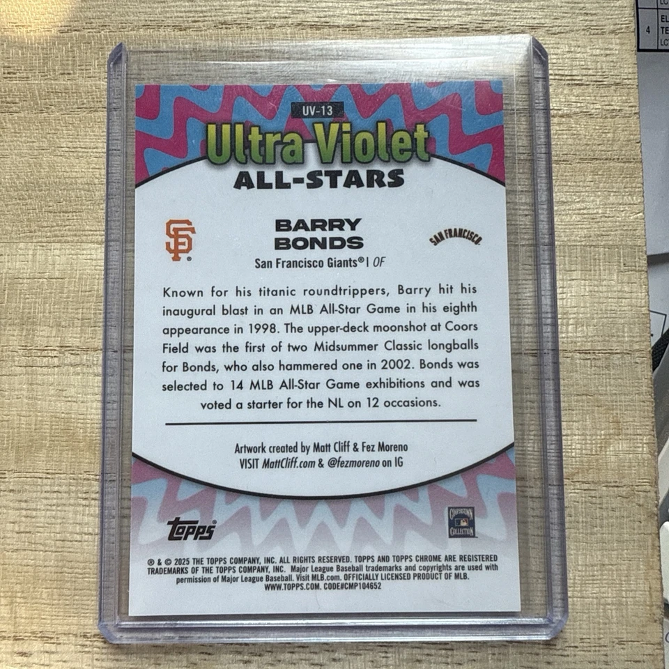 2025 Topps Chrome Barry Bonds Ultra Violeta All-Stars Verde/99 #UV-13 Foto 2 de 3
