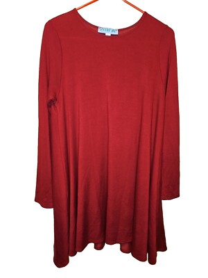 Dina Be Womens Size Large Red Shift Dress Stretch Long Sleeve Pullover Made  USA | eBay