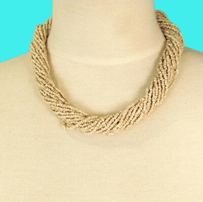 18'' Natural Black Multi Strand Handmade Seed Bead Statement Necklace