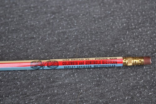 GRAPHIC MINT ~1940s era HARLEY DAVIDSON MOTORCYCLE Old Augusta GA Unused Pencil