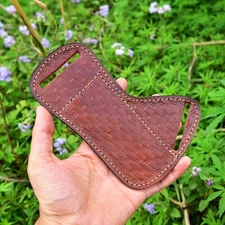 USA Handmade Pancake Sheath Fixed Blade folding Knife Leather Pouch Holster EDC