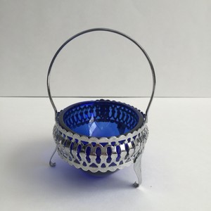 Vintage 3 Footed Silver Basket With Cobalt Blue Glass Ebay ebay