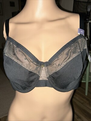 Cacique Lane Bryant Unlined Demi Black, Star Netting Accent UW SZ 40D NWT $56.95