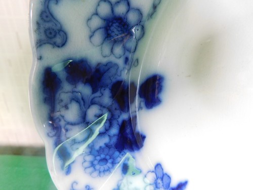 Antique Poss Bishop & Stonier Serving Plate Meat Platter Dish Oval Blue & White - Picture 3 of 7