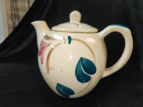 Purinton Pottery Teapot Single Serve Ivy Red Blossom 1950's Slipware Crazing - Picture 5 of 8