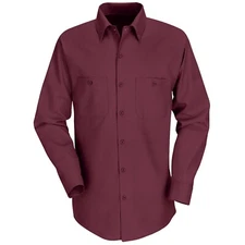 Red Kap Men's Long Sleeve 2 Pocket Industrial Work Shirt, Burgundy, Large