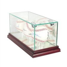 Baseball Display Case Triple Cherry Wood Glass MLB Autograph Ball Holder Frame