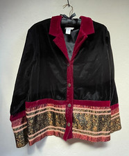 Coldwater Creek Size Large Jacket Velvet Button Front Black Wine Tapestry Blazer