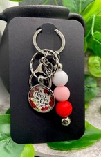 4" Silver-Tone Silicone Beaded Charm In Christ Keychain New Free Ship A4930