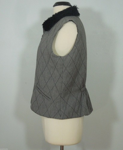 CIEF BLEU Vest L LARGE Womens Gray Wool Blend Diamond Stitching - Picture 4 of 6