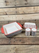 Umbral Gres Floral Boho Plato para Hornear Bandeja de Mantequilla Sal Pimienta Coctelera Set