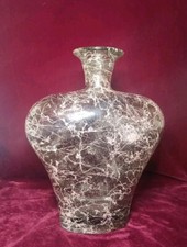 Vintage Pollock Style Greenish Glass 11" Vase with Abstract Pink Paint Splatter