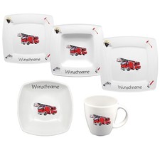 Kindergeschirr Feuerwehr Porzellan Set - Personalisiert mit Wunschname