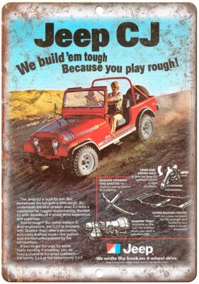 Jeep CJ 4-Wheel Drive Vintage Ad Reproduction Metal Sign A85