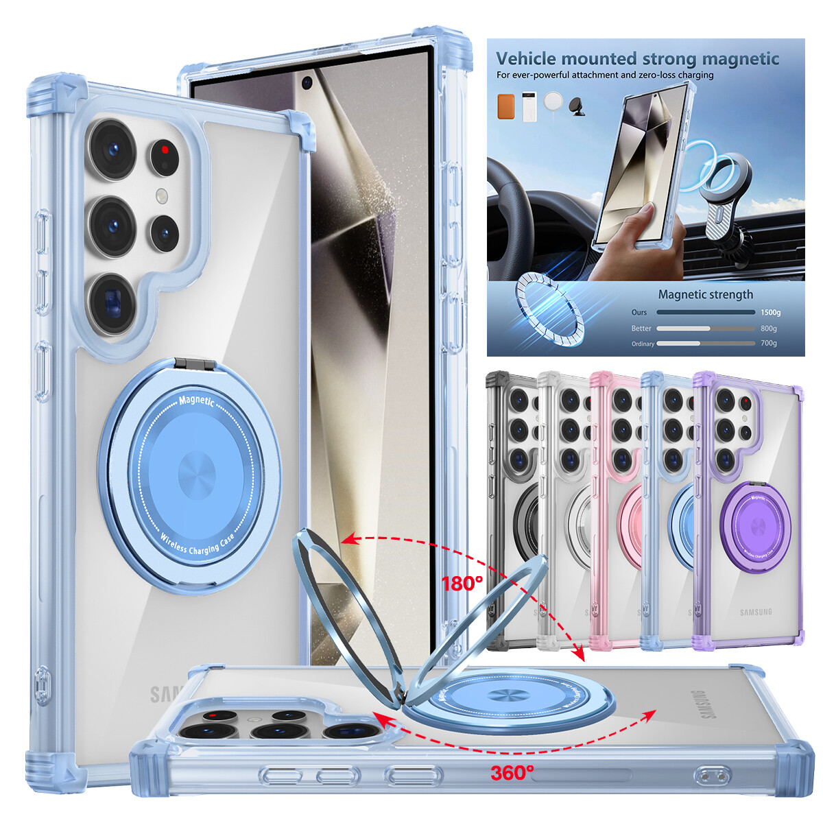 For Samsung Galaxy S24 S23 S22 Note20 Ultra Magsafe Case Shockproof Rotate Ring