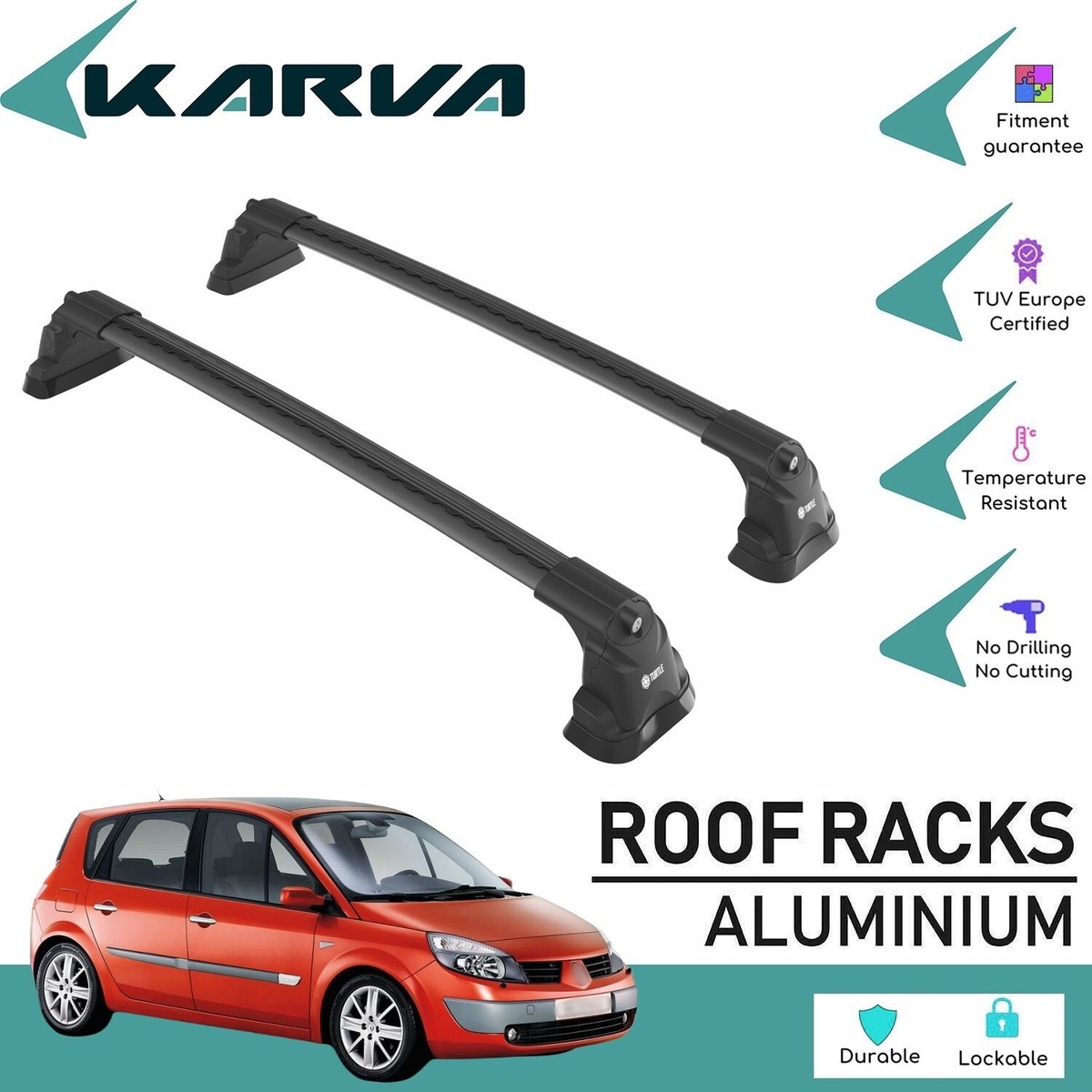 Roof Rack Cross Bars Cross Rail Lockable Black for Renault