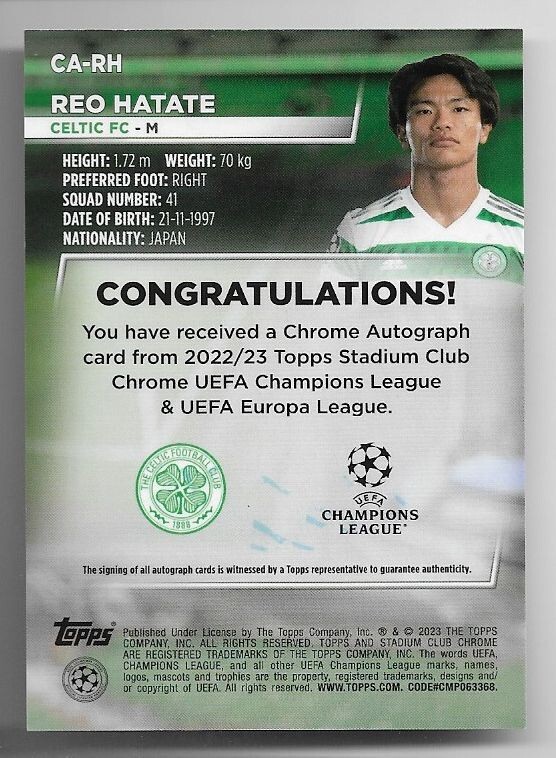 2022-23 Topps Stadium Club Chrome UEFA Autograph Auto Card