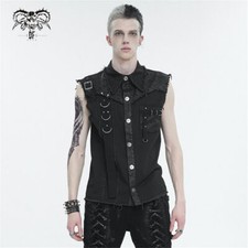 Devil Fashion Men Black Gothic Punk Button Front Sleeveless Shirt Casual Tops