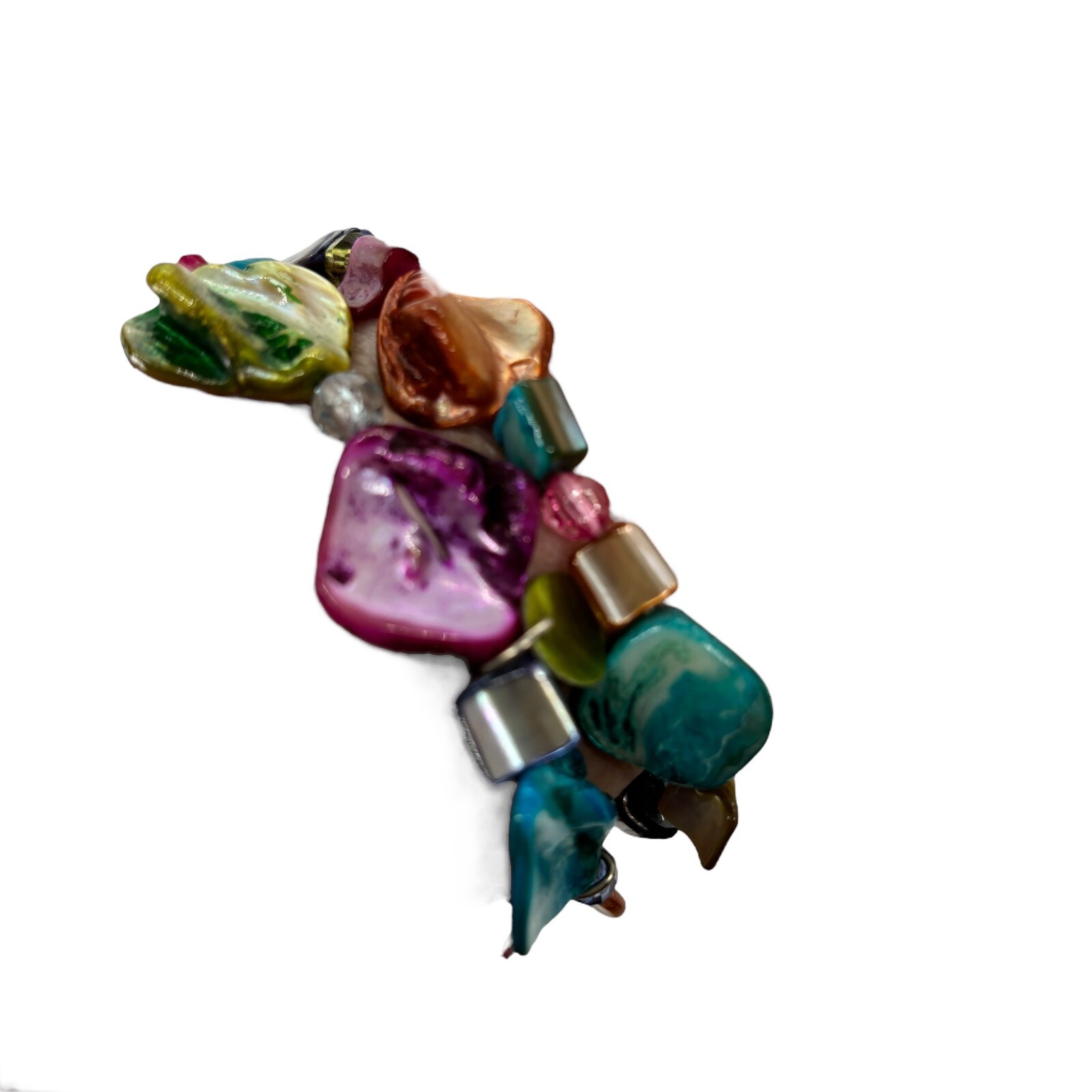 2 Colored Abalone Beaded Shell Stretch Bracelets - image 4