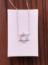 CZ Baguette Star of David Pendant Necklace Sterling Silver 925 Women 17mm/0.67"