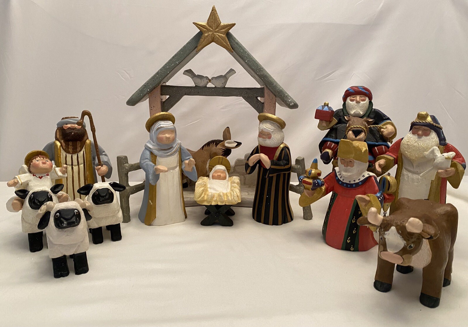 House of Hatten Nativity 13 Piece Christmas Holy Family Primitive 1995