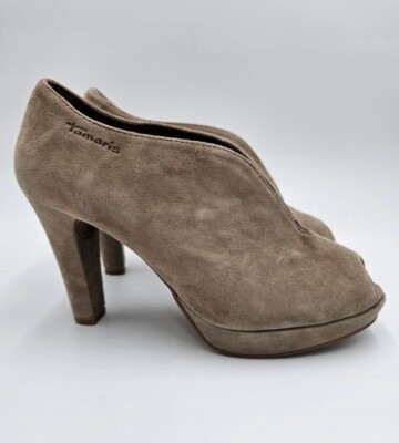 Tamaris Pumps Heels Booties Shoes Taupe Beige Suede