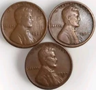 3 Lincoln Wheat Cents-Glossy Brown Very Fine Pennies 1923 1926 1930 D-Free Post