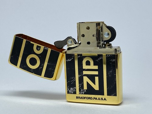 Zippo Logo Marble Black Gold Inside Unit Brass Double Sided Etching Oil Lighter - Picture 11 of 12