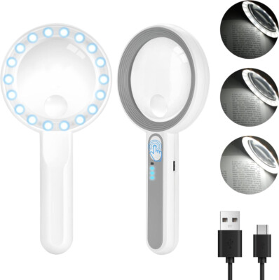 LED Lupe Leselupe mit Licht Beleuchtung 5 Fach Vergrößerungsglas 18 LED Handlupe